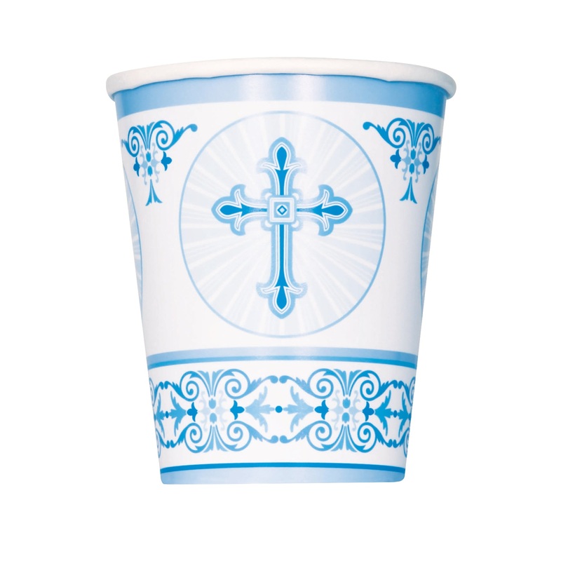 Blue Radiant Cross 9oz Paper Cups, 8ct