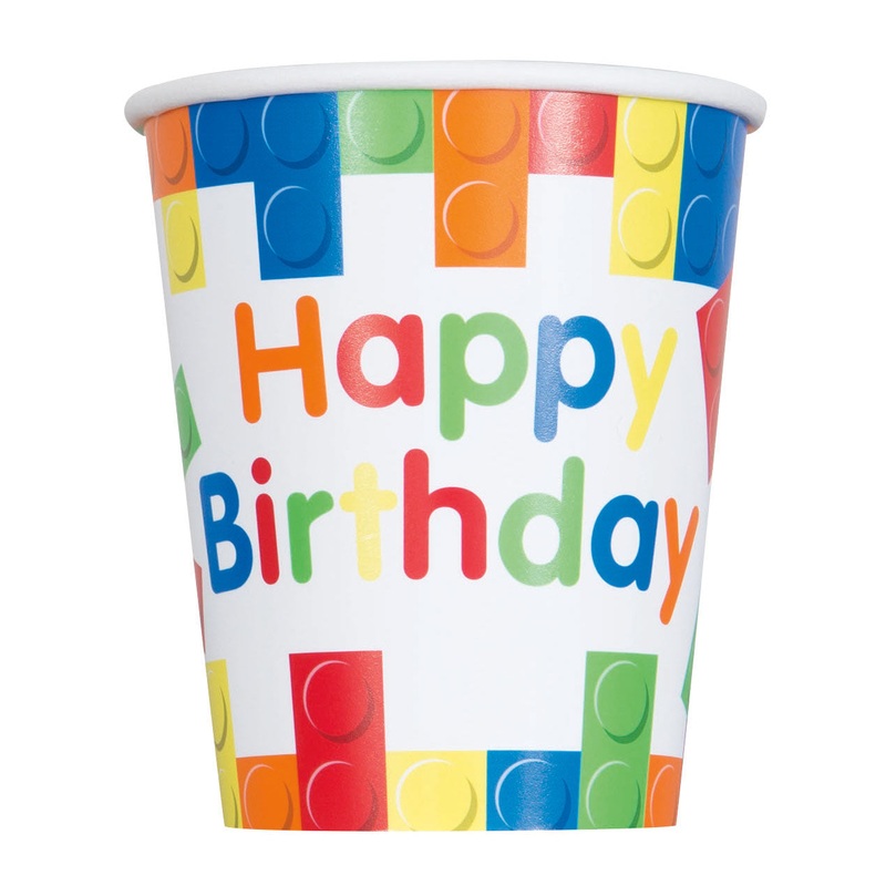 Building Blocks Birthday 9oz FSC Paper Cups, 8ct