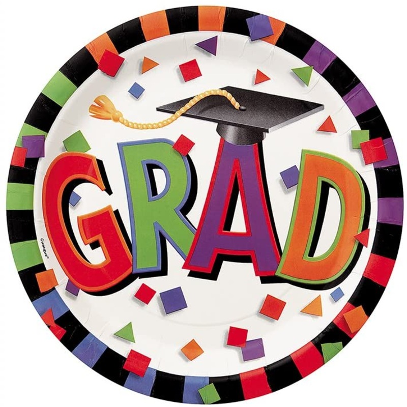 Colourful Confetti Graduation Paper Dinner Plates (8ct)