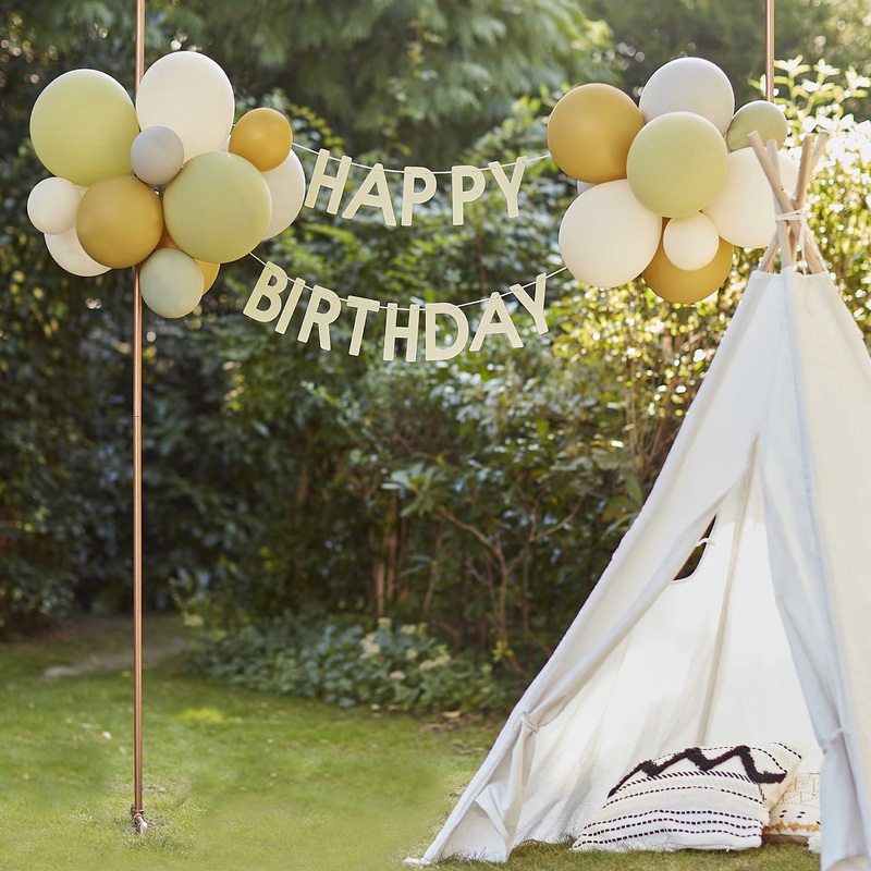 Ginger Ray Green, Grey, Sand & Gold Chrome Happy Birthday Balloon Bunting