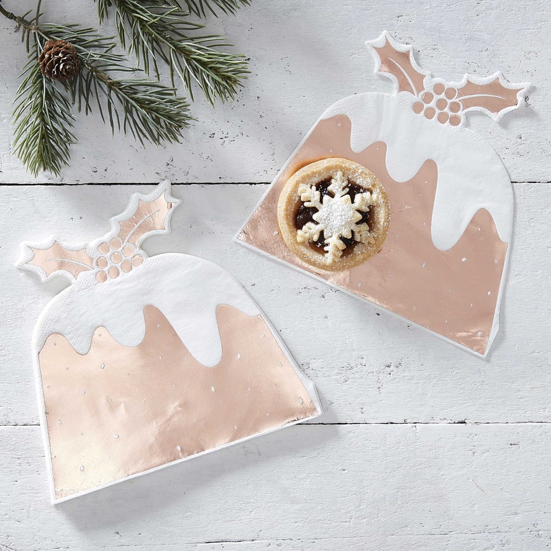 Ginger Ray Rose Gold Christmas Pudding Napkins