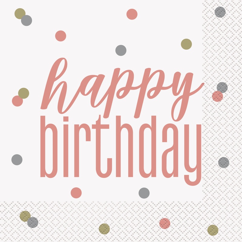 Glitz Rose Gold "Happy Birthday" Luncheon Napkins, 16ct