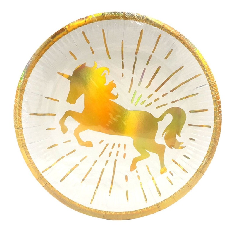 Gold Holographic Unicorn Party Plates (6pcs)  23 cm