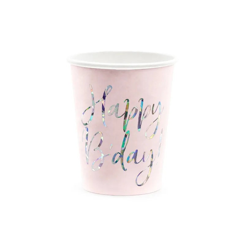 Happy B'day! Cups, light powder pink, 220ml