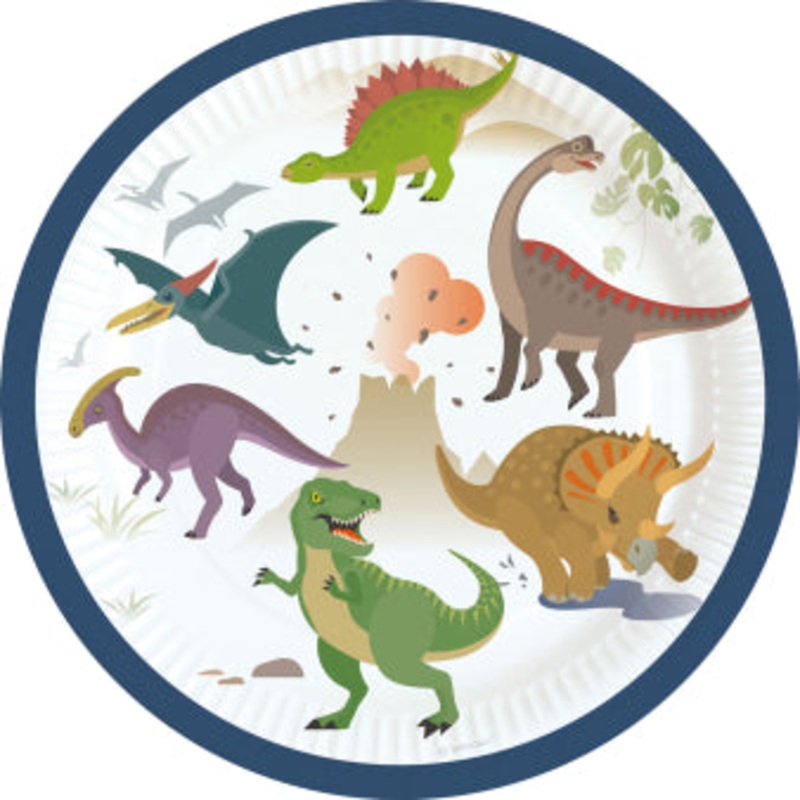 Happy Dinosaur Round Paper Dessert Plates -18 cm
