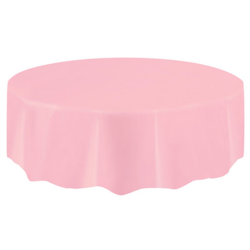 Lovely Pink Solid Round Plastic Table Cover, 84"