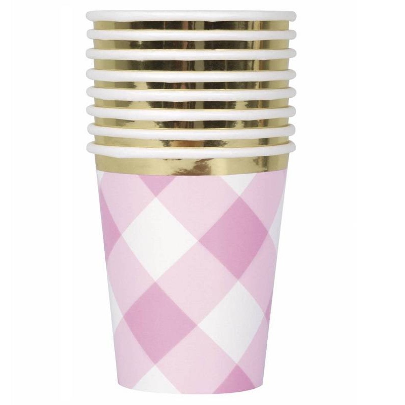 Pink Gingham 1st Birthday Cups (8ct)