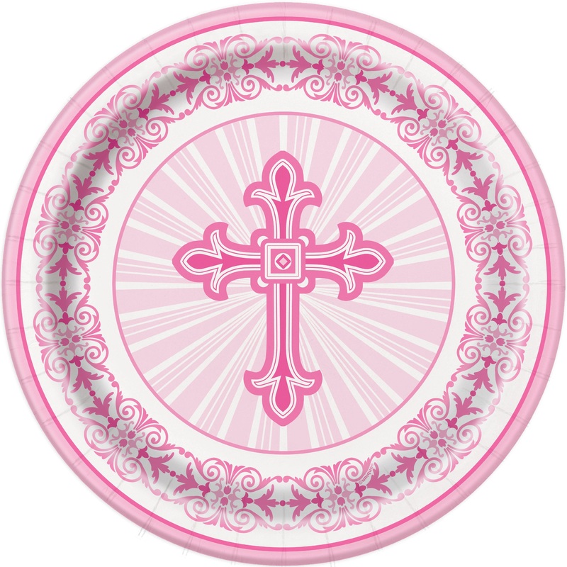 Pink Radiant Cross Round 9" Dinner Plates, 8ct