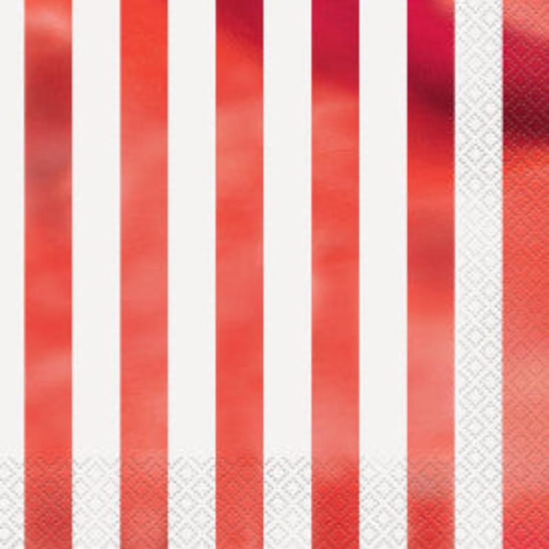 Red Foil Stripes Luncheon Napkins, 16ct - Foil Stamped