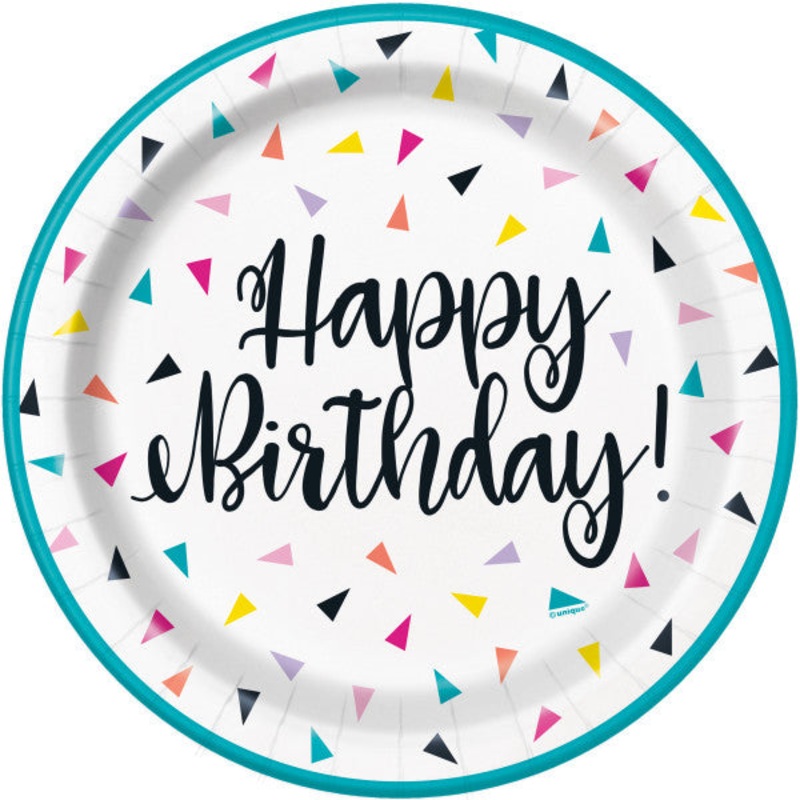 Triangle Confetti Birthday Round 7" Dessert Plates, 8ct