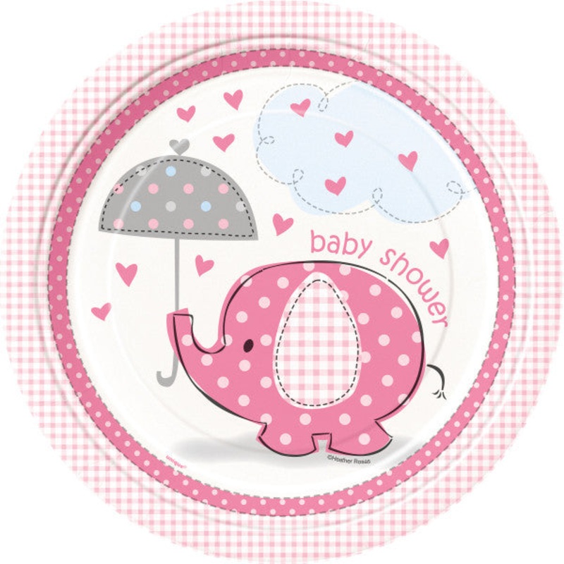 Umbrellaphants Pink Round 9" Dinner Plates - 8ct
