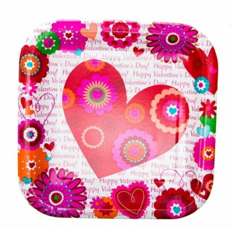 Valentines, Hearts in Bloom, Square Plate 7" (x8)