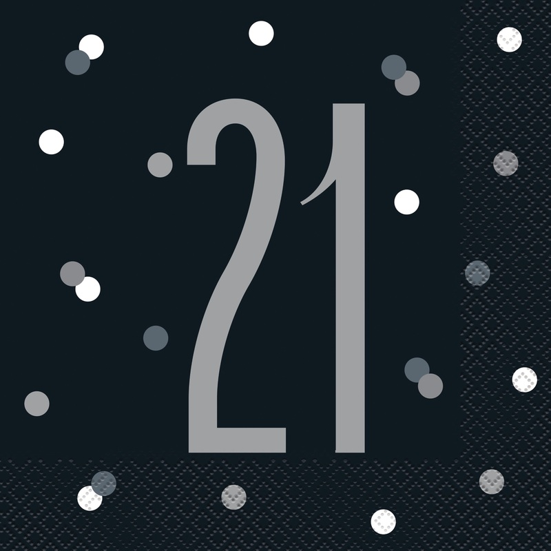 Birthday Black Glitz Number 21 Luncheon Napkins, 16ct