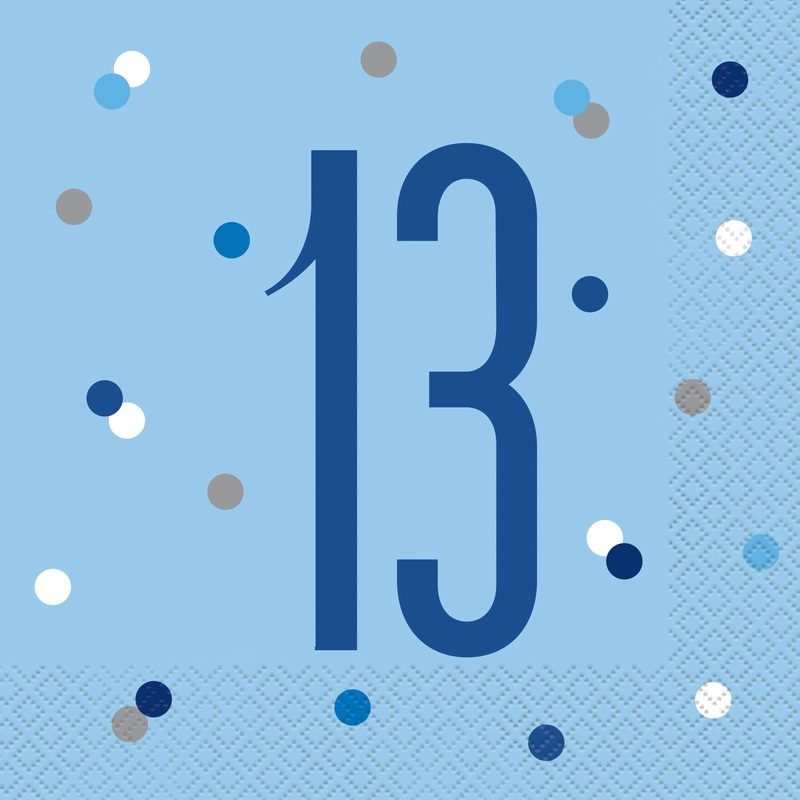 Birthday Blue Glitz Number 13 Luncheon Napkins, 16ct
