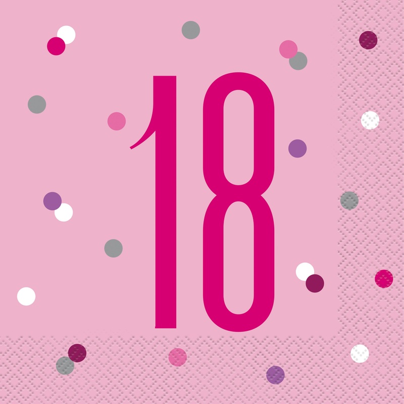Birthday Pink Glitz Number 18 Luncheon Napkins, 16ct