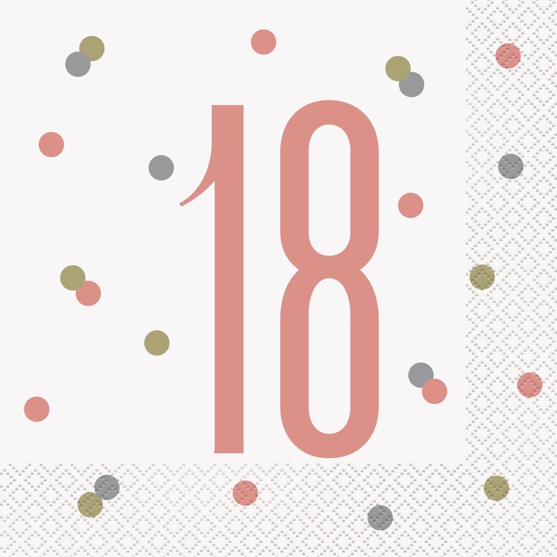 Birthday Rose Gold Glitz Number 18 Luncheon Napkins, 16ct