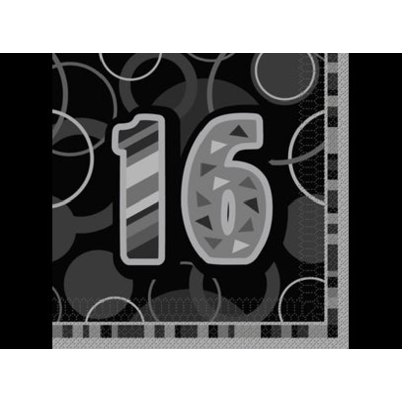 Black Glitz Age 16 Birthday Napkins - 16ct