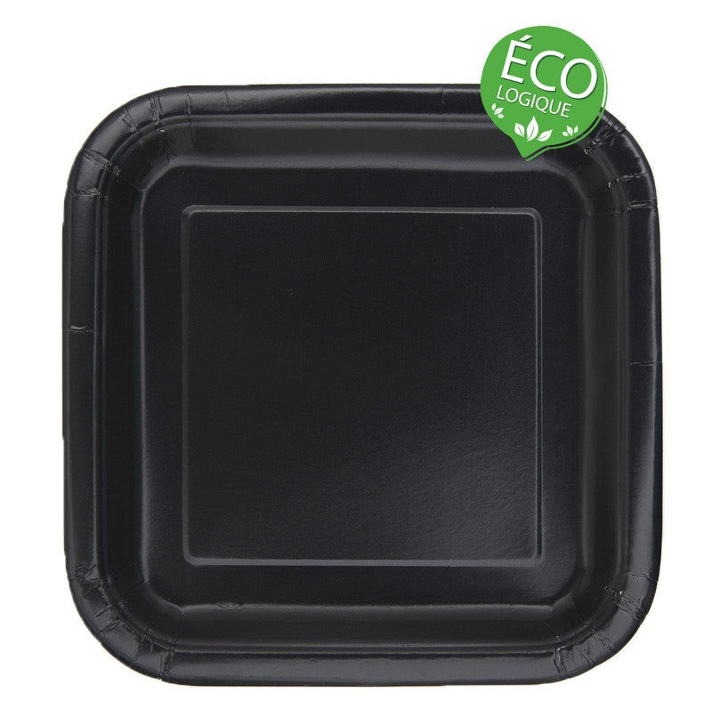 Black Solid FSC Square 9" Dinner Plates, 16ct