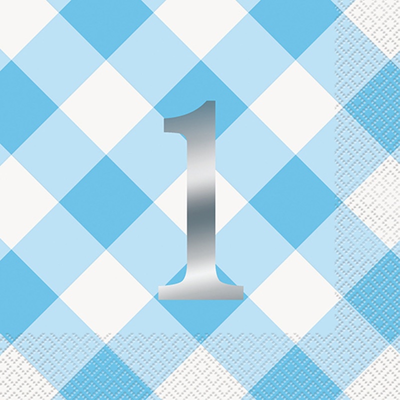 Blue Gingham 1st Birthday Lunch Napkins (16ct)
