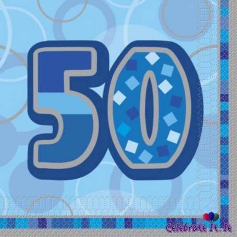 Blue Glitz Age 50 Birthday Napkins - 16ct