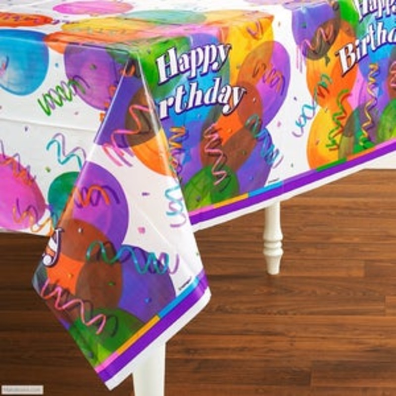 Brilliant Balloons Birthday Rectangular Plastic Table Cover, 54"x84"