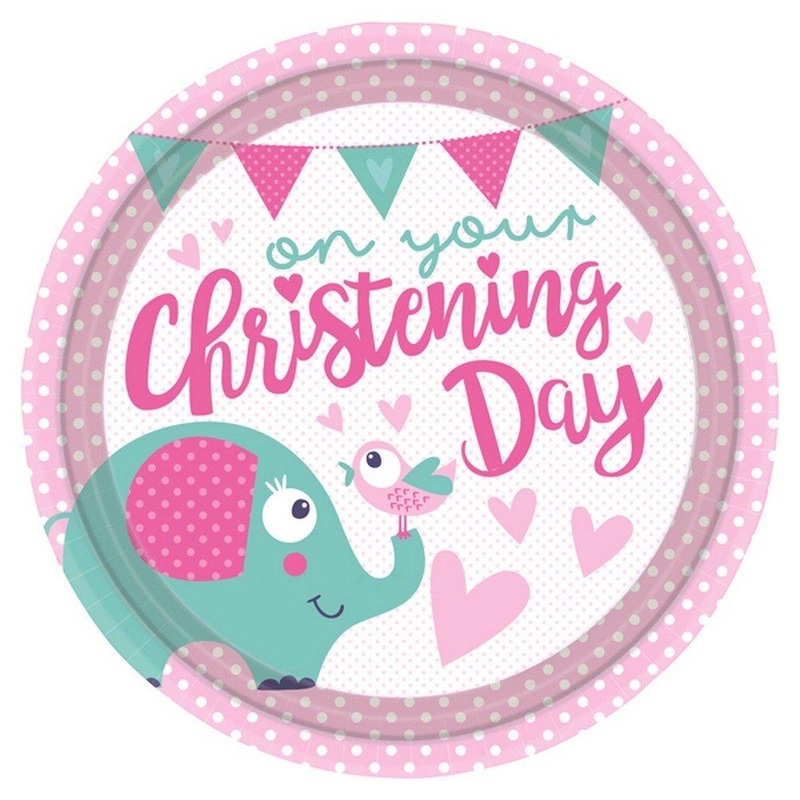 Christening Day Pink Round Dinner Plates - 23cm (8pk)