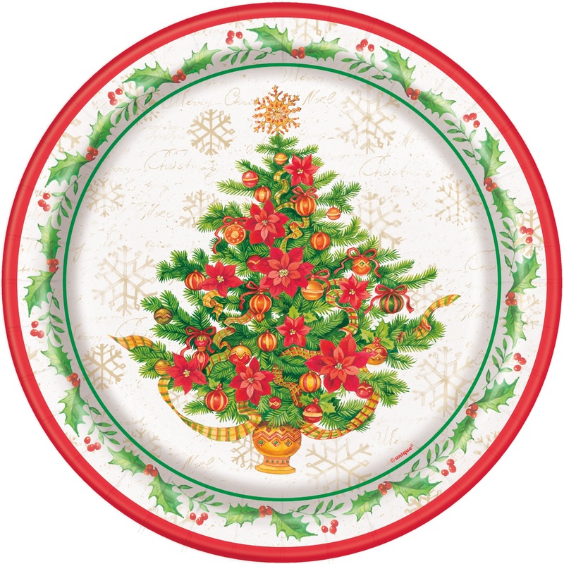 Festive Poinsettia Christmas Round 9" Dinner Plates, 8ct