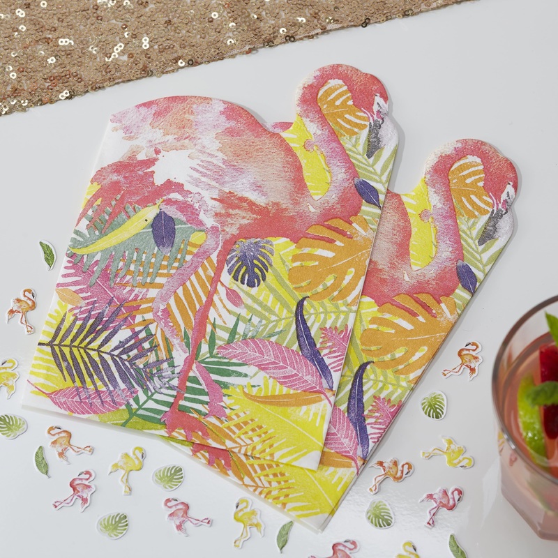 Ginger Ray Flamingo Shaped Paper Napkins - Flamingo Fun