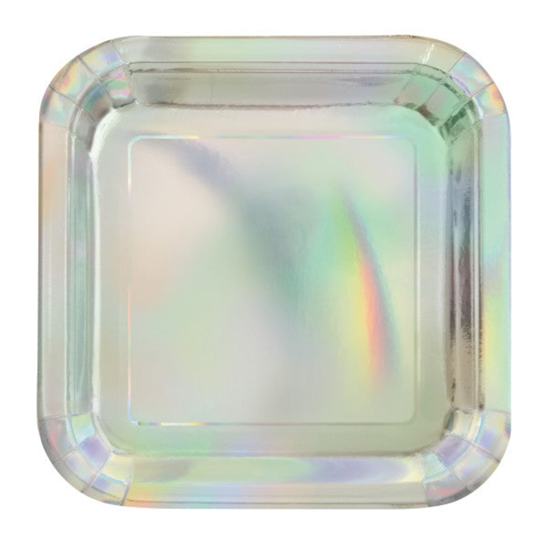Iridescent Square 9" Dinner Plates, 8ct - Foil Board