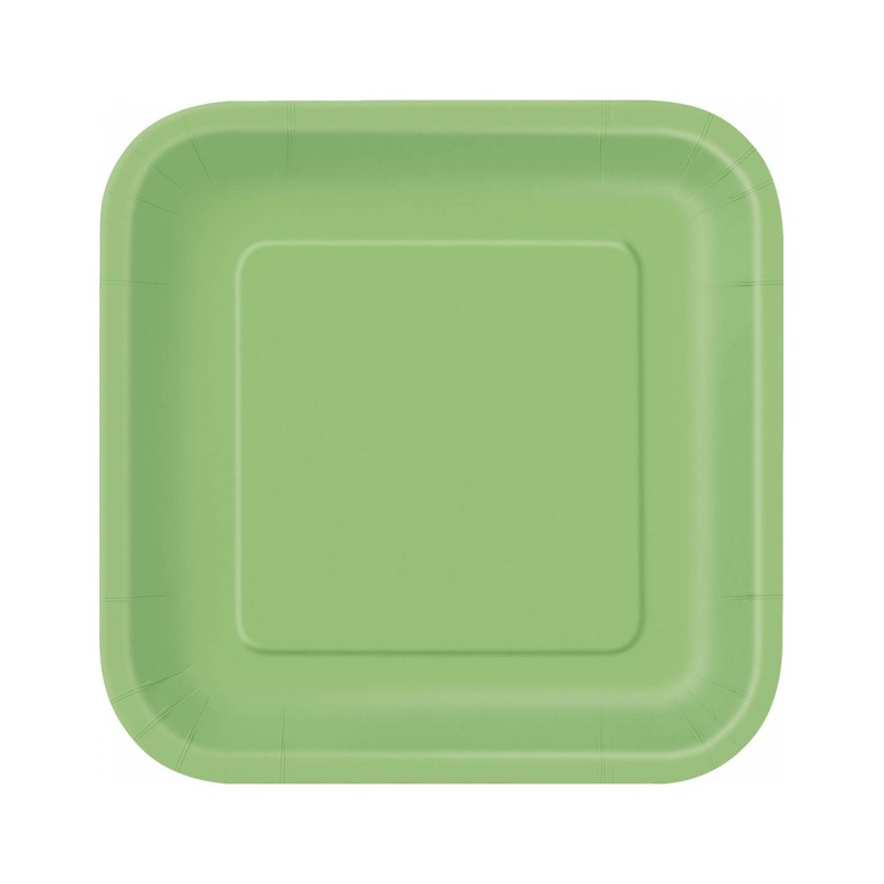 Lime Green Solid Square 9" FSC Dinner Plates, 14ct