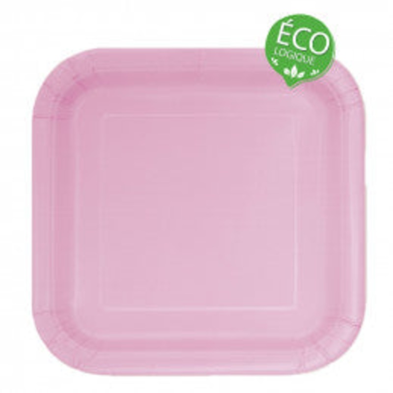 Lovely Pink Solid Square 9" FSC Dinner Plates, 14ct