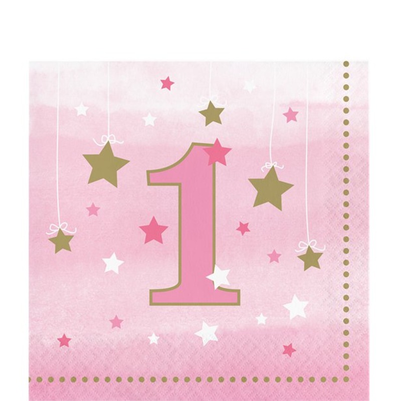 One Little Star Girl 1st Birthday Lunch Napkins (16pk)