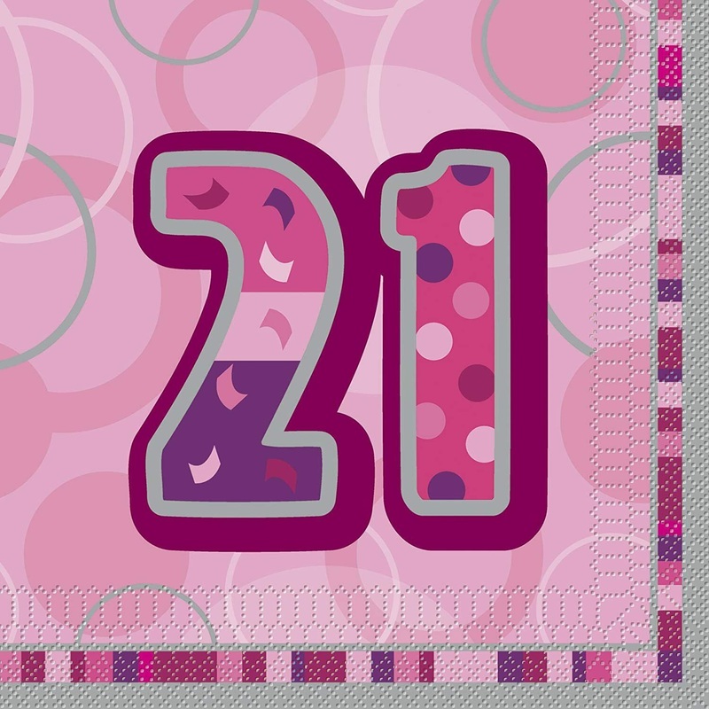 Pink Glitz Age 21 Birthday Napkins - 16ct