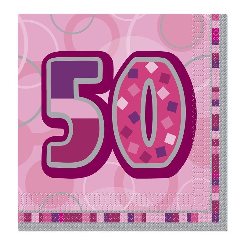 Pink Glitz Age 50 Birthday Napkins - 16ct
