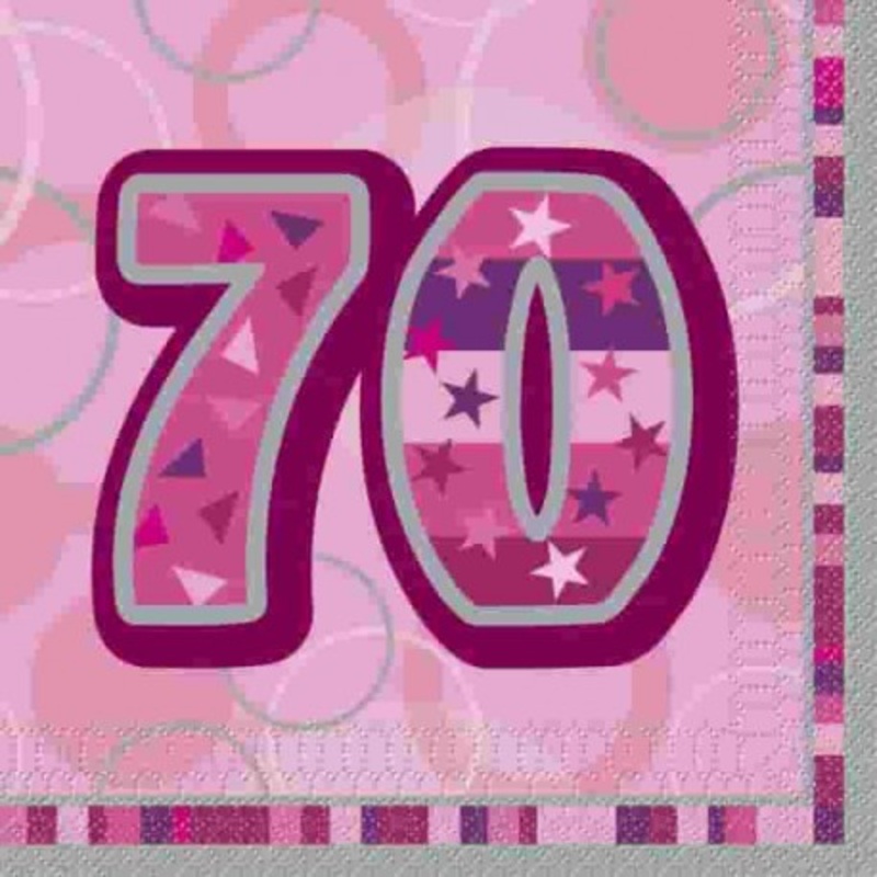 Pink Glitz Age 70 Birthday Napkins - 16ct