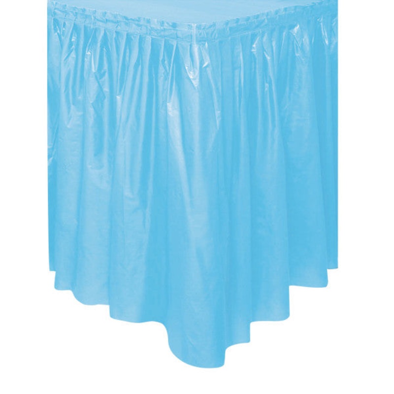 Powder Blue Plastic Table Skirt, 29"x14ft