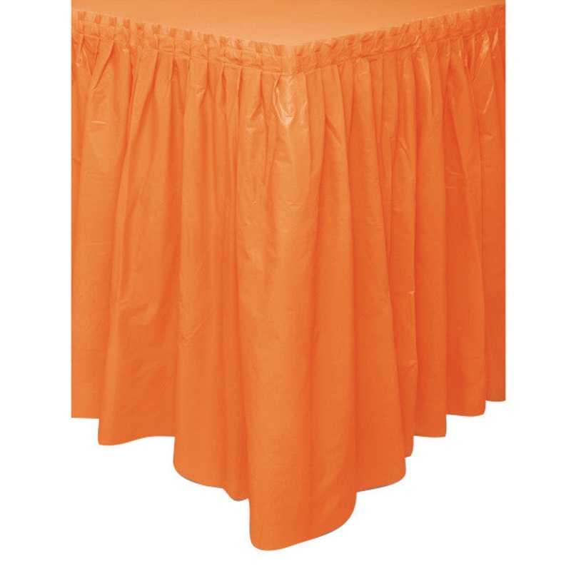 Pumpkin Orange Plastic Table Skirt, 29"x14ft