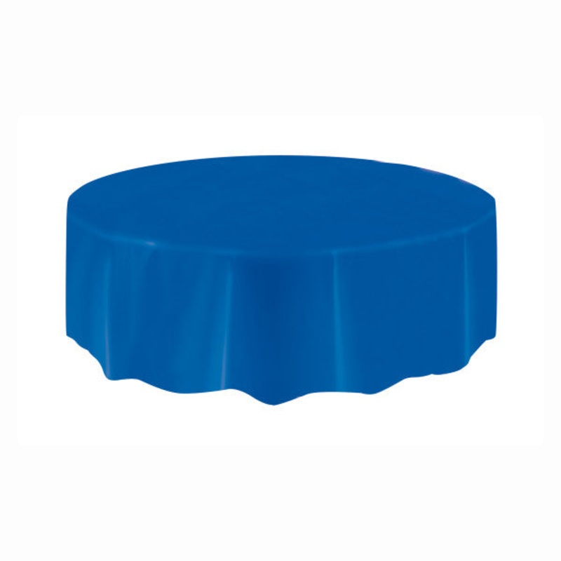 Royal Blue Solid Round Plastic Table Cover, 84"