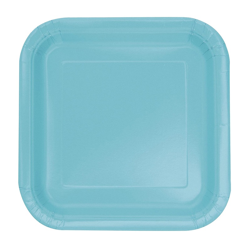 Terrific Teal Solid Square 9" FSC Dinner Plates, 14ct