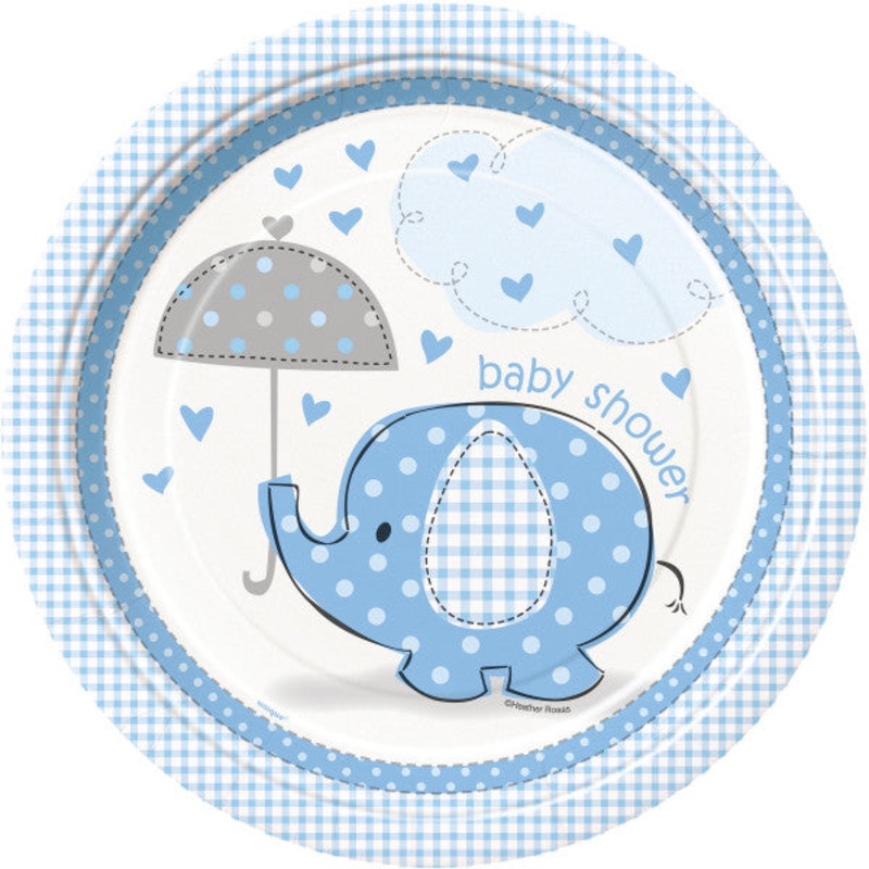 Umbrellaphants Blue Round 9" Dinner Plates - 8ct