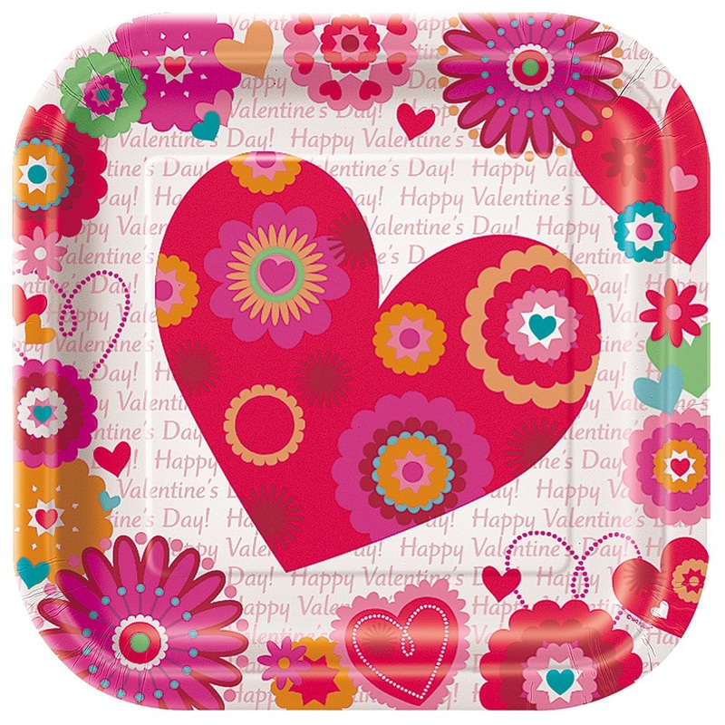 Valentines, Hearts in Bloom, Square Plate 9" (x8)
