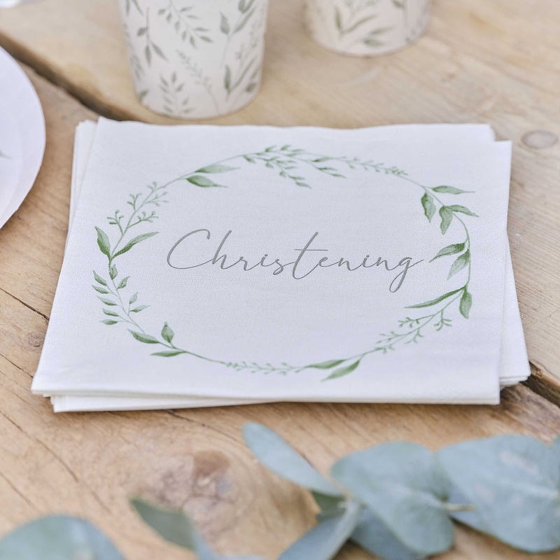 White and Green Christening Paper Napkins -  Im eco friendly