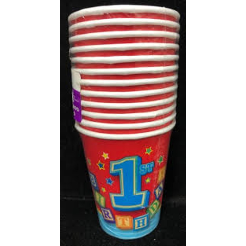 1st Birthday Blocks Blue Paper Cups - 12ct
