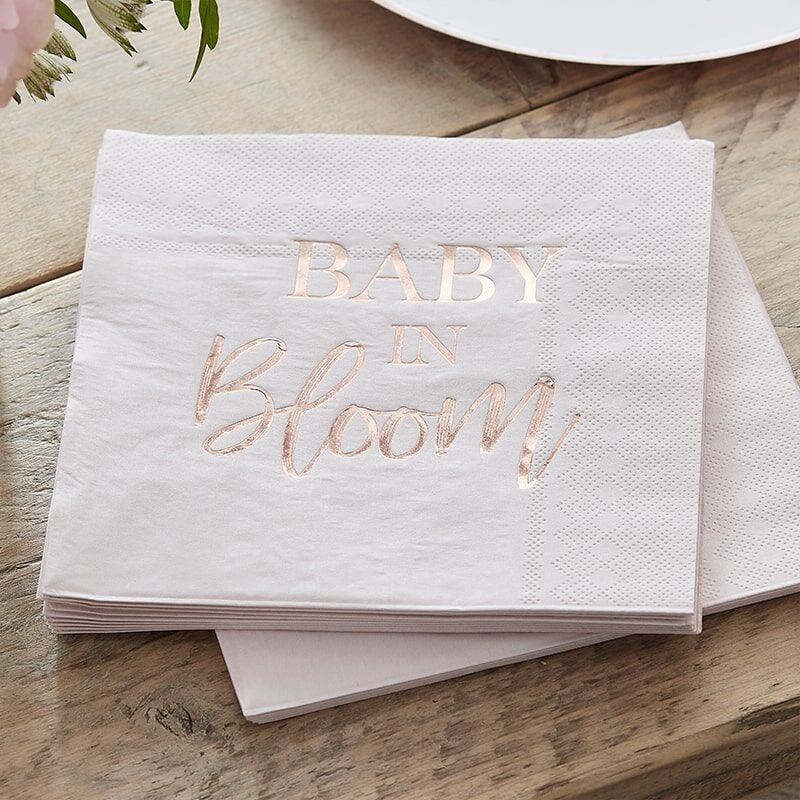 Baby In Bloom Rose Gold And Blush Baby Shower Napkins, 16ct
