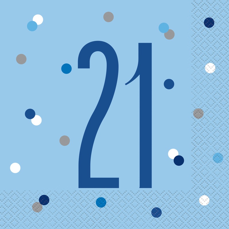 Birthday Blue Glitz Number 21 Luncheon Napkins, 16ct