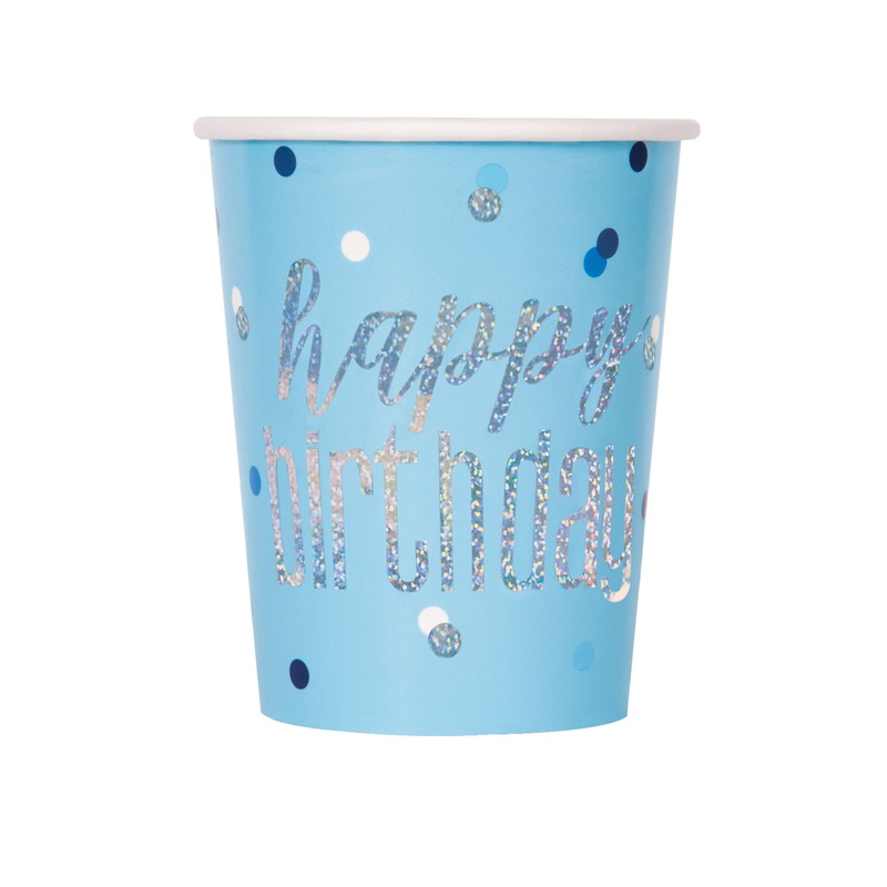 Birthday Blue Glitz Prismatic 9oz Paper Cups, 8ct