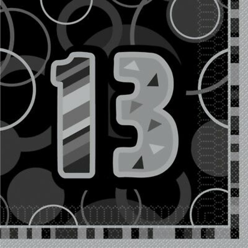 Black Glitz Age 13 Birthday Napkins (16ct)