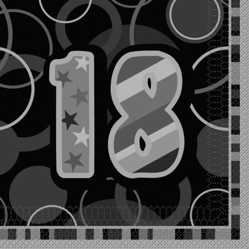 Black Glitz Age 18 Birthday Napkins (16ct)