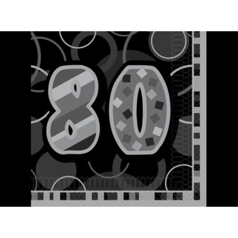 Black Glitz Age 80 Birthday Napkins - 16ct