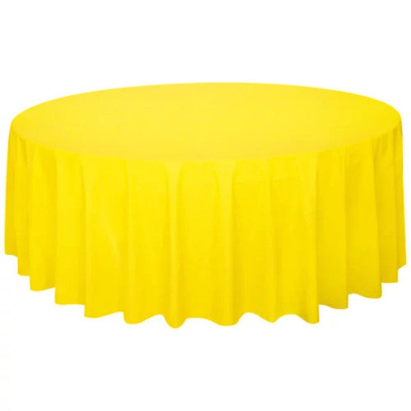 Bright Yellow Solid Round Plastic Table Cover, 84"